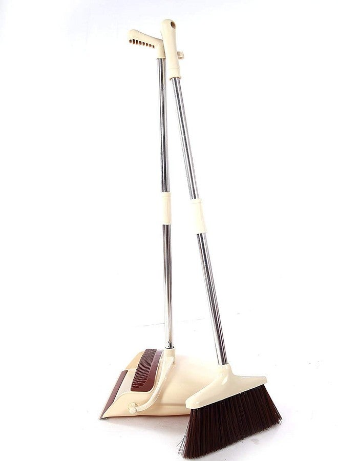 Ceatsy Broom and Dustpan Set Extendable Long Handle Brooms Upright Standing Dustpans Lightweight Stainless Self-Clean Soft Broom Combo for Home Indoor Kitchen Lobby Office Living Room - Image 1